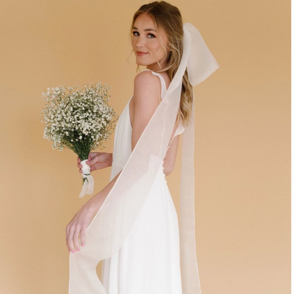 Oversized Silk Bow Veil, Off-White Organza (from Etsy)